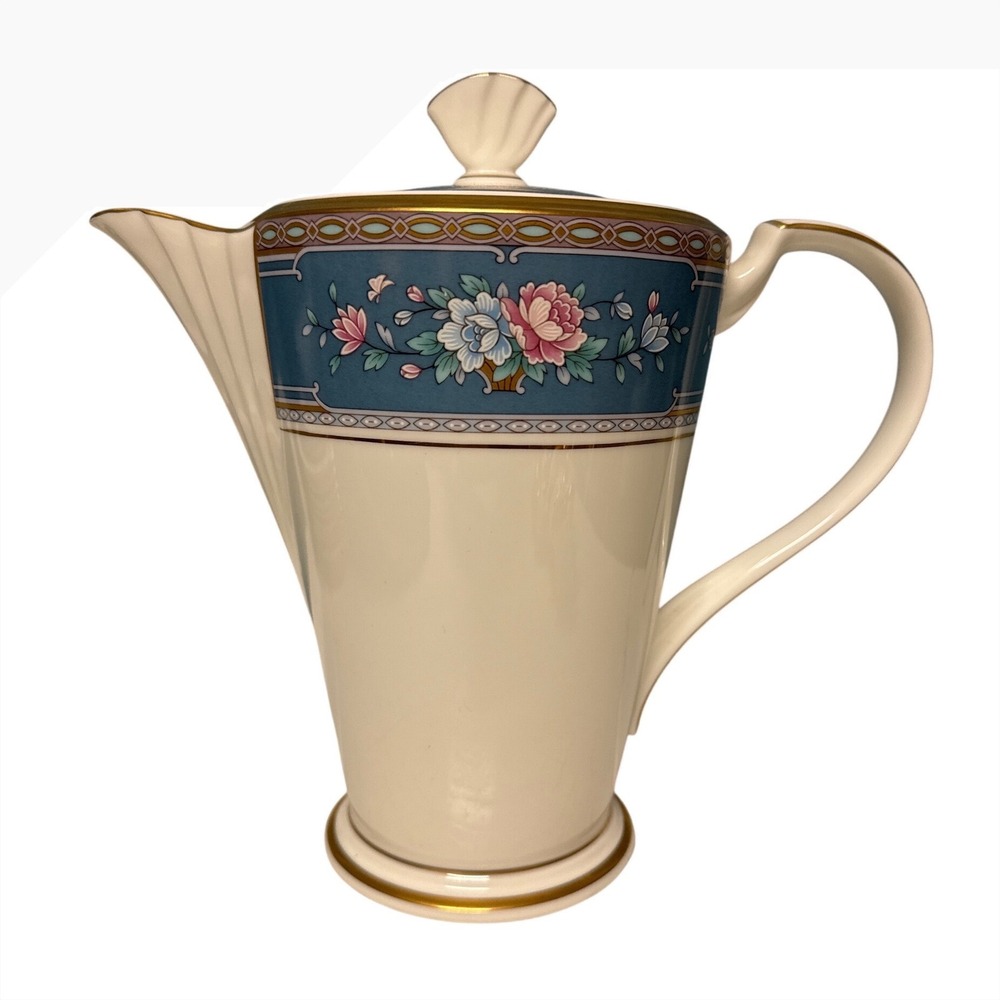 Noritake Royal Orchard 757 Bone China Coffee Pot Blue Floral Gold Trim Japan